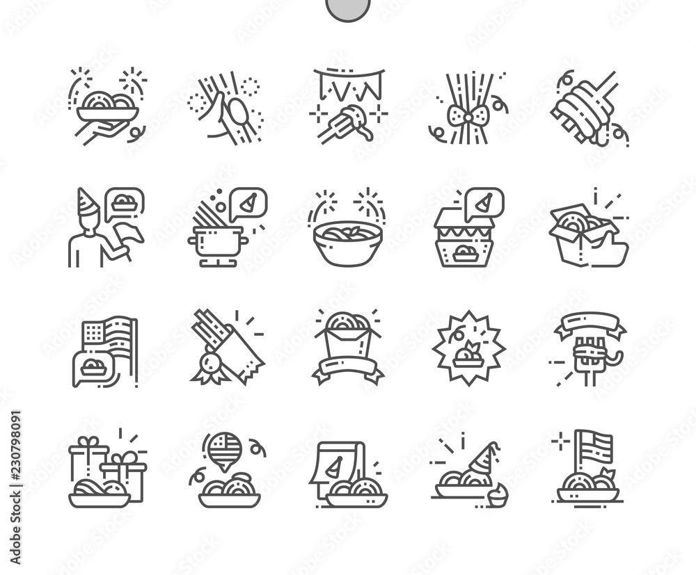 Poster national spaghetti day well-crafted pixel perfect vector thin line icons 30 2x grid for web graphics