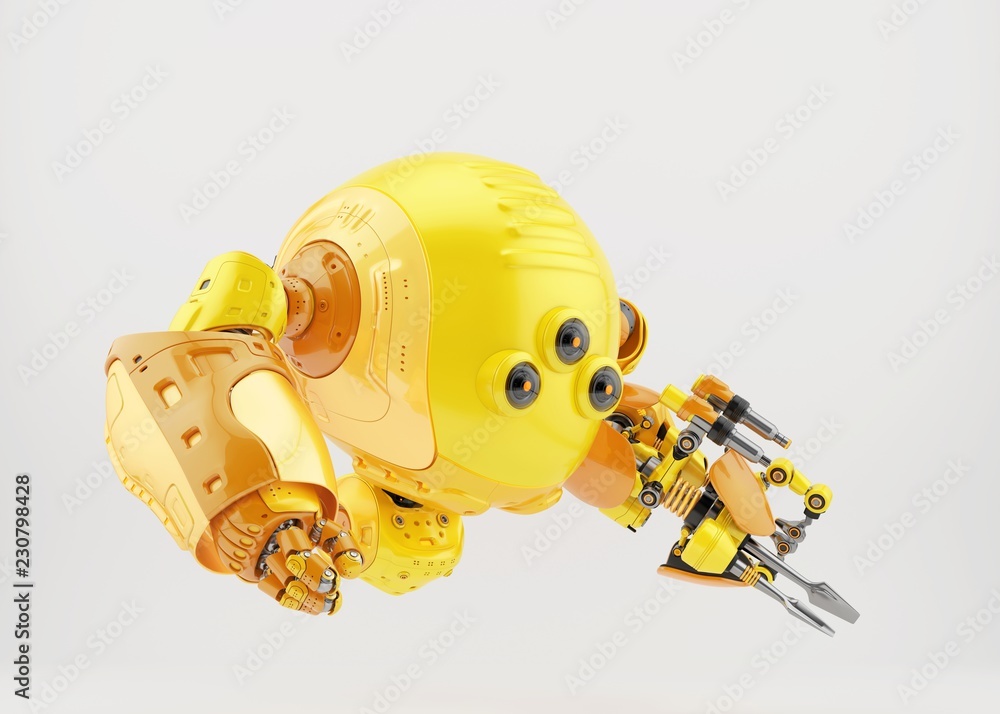 Aufkleber servant robot levitating with multi functional instruments 3d rendering