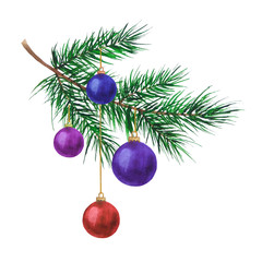 Set Christmas tree decoration balls watercolor