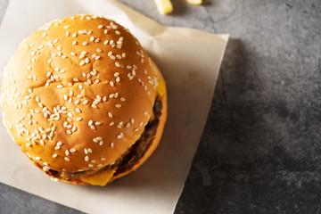 Hamburger. Top view. Close up.