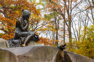 Fountain Girl with pitcher. Autumn Park. Catherine Park. Pushkin, St. Petersburg, Russia
