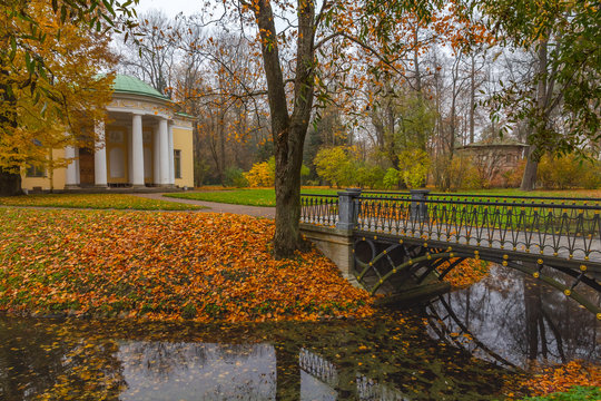 Bridge across the river. Autumn. Catherine Park. Pushkin, St. Petersburg, Russia