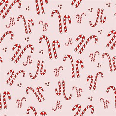Candy cane and lollipops seamless Christmas background