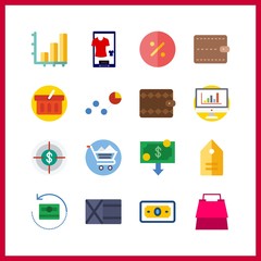 16 market icon. Vector illustration market set. tag and line chart icons for market works