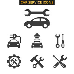 Car service and repair icons set on white background.