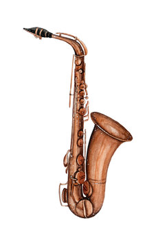 Watercolor musical instrument saxophone illistration isolated on white background