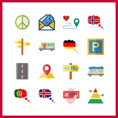 16 destination icon. Vector illustration destination set. germany and maps and flags icons for destination works