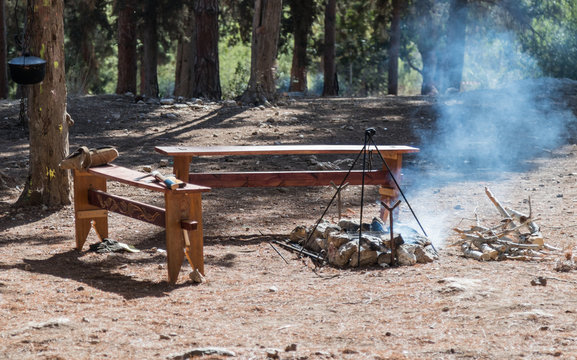 The Viking halt in the annual reconstruction of the life of the Vikings - "Viking Village" in the forest near Ben Shemen in Israel