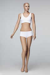 Fototapeta premium The female mannequin in white underwear over gray studio background. The woman body, fit figure, fitness, diet, sports, plastic surgery and healthy lifestyle concept.