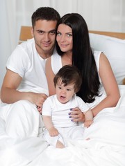 Obraz premium Family with kids in the morning.