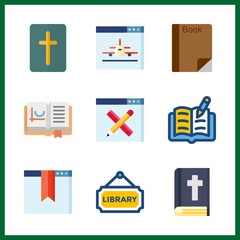 read icon. open book and library vector icons in read set. Use this illustration for read works.