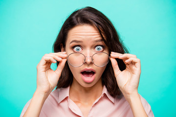 Naklejka premium Close-up portrait of nice wondered cute attractive smart clever 