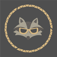 Vector Illustartion with cute animal on dark background. Funny Raccoon. Retro style. Perfect fo kids cards, posters, book illustration and other design projects. EPS10
