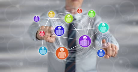 Man touching a social network concept