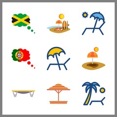 shore icon. sunshade and jamaica vector icons in shore set. Use this illustration for shore works.