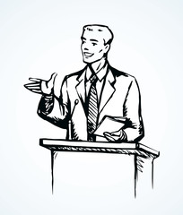 Speaker at podium. Vector drawing