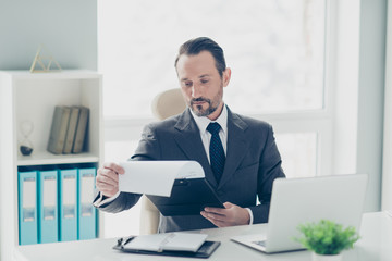 Professional intelligent style stylish trendy brunet hair man in