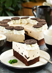 cheesecake with chocolate chip cookies.