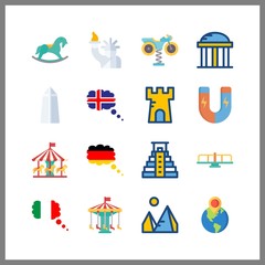 attraction icons set. nobody, states, urban and religious graphic works