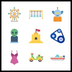 9 travel icon. Vector illustration travel set. sand castle and ferris whell icons for travel works