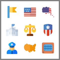 government icons set. part, safety, criminal and america graphic works