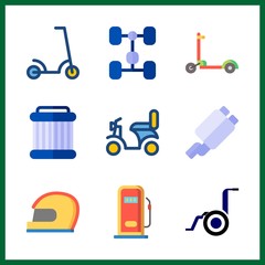 motor icon. helmet and chassis vector icons in motor set. Use this illustration for motor works.