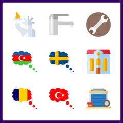 building icons set. european, vacation, machinery and famous graphic works