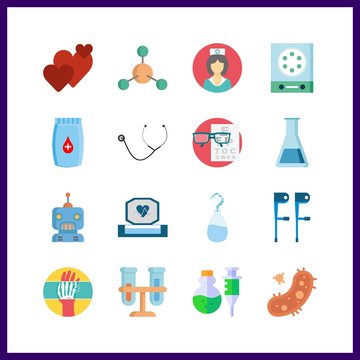 16 medicine icon. Vector illustration medicine set. bacteria and nurse icons for medicine works