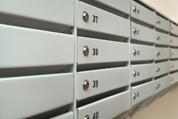 Metal mailbox block in an apartment house.