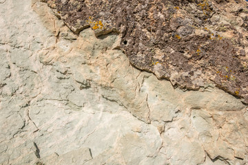Quarry zeolite raw mineral  and stone wall.