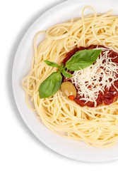 plate of spaghetti and tomato sauce