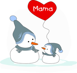 Schneemann mit Herzballon für die beste Mama