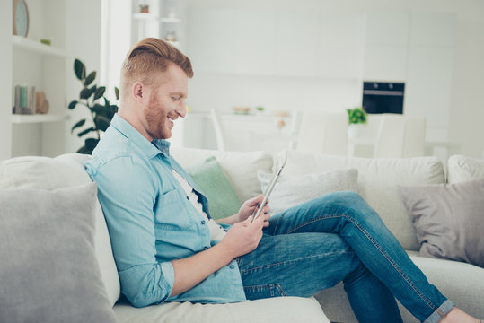 Careless carefree good-looking man in stylish trendy casual deni