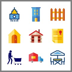 estate icon. skyscraper and title vector icons in estate set. Use this illustration for estate works.