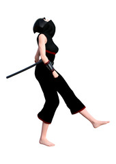 3D Rendering Female Ninja on White