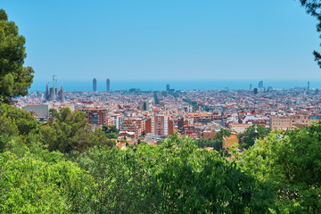 Fototapeta na wymiar Top view of Barcelona and the sea
