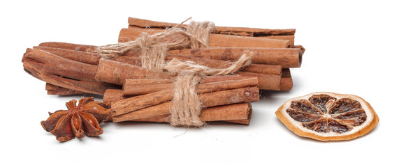 Cinnamon sticks isolated on white background