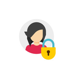 Personal account private protection or locked vector icon, flat cartoon person profile protected with closed lock, access denied, blocked user account, private user icon, safe or secure data