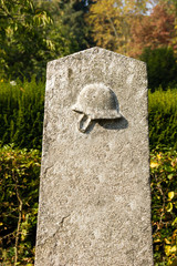 Gravestones from fallen soldiers in world war one in Germany on a memorial cemetery. 