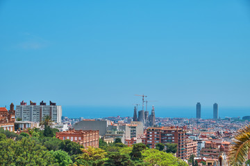 Top view of Barcelona and the sea