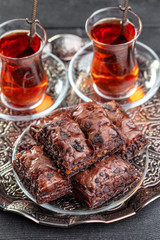 Traditional Baklava on Wooden Table