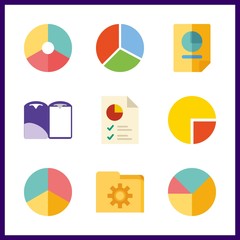 9 documents icon. Vector illustration documents set. pie chart and folder icons for documents works