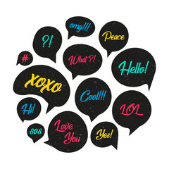 Colorful questions speech bubbles set in flat design with short messages.