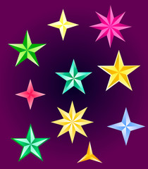 Set of multicolored and bright stars. Stars for decor