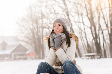 Beautiful girl in the snow