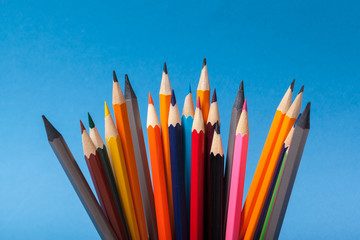Arrangement of colorful pencils close up