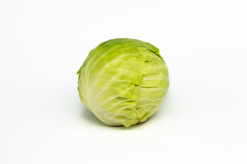 Fototapeta premium A green cabbage in the center of the picture with a clean and white background