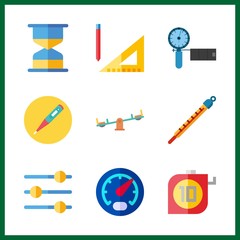 measurement icon. levels and thermometer vector icons in measurement set. Use this illustration for measurement works.