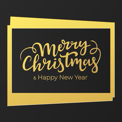 Christmas card design in luxury black and golden colors with handwritten festive lettering.