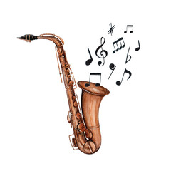 Watercolor musical instrument saxophone illistration isolated on white background